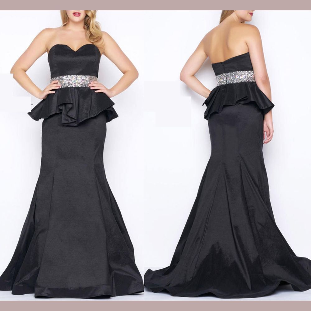 NWT $458 Mac Duggal [‎ 14 ] Strapless Sweetheart Embellished Peplum Gown #Q143